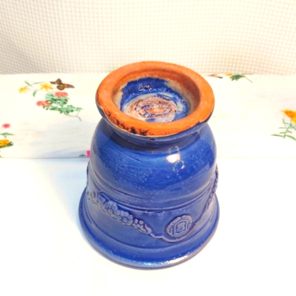 Antique Ampholia Anduze France Planter Urn Cobalt Blue 7" - Picture 3 of 11